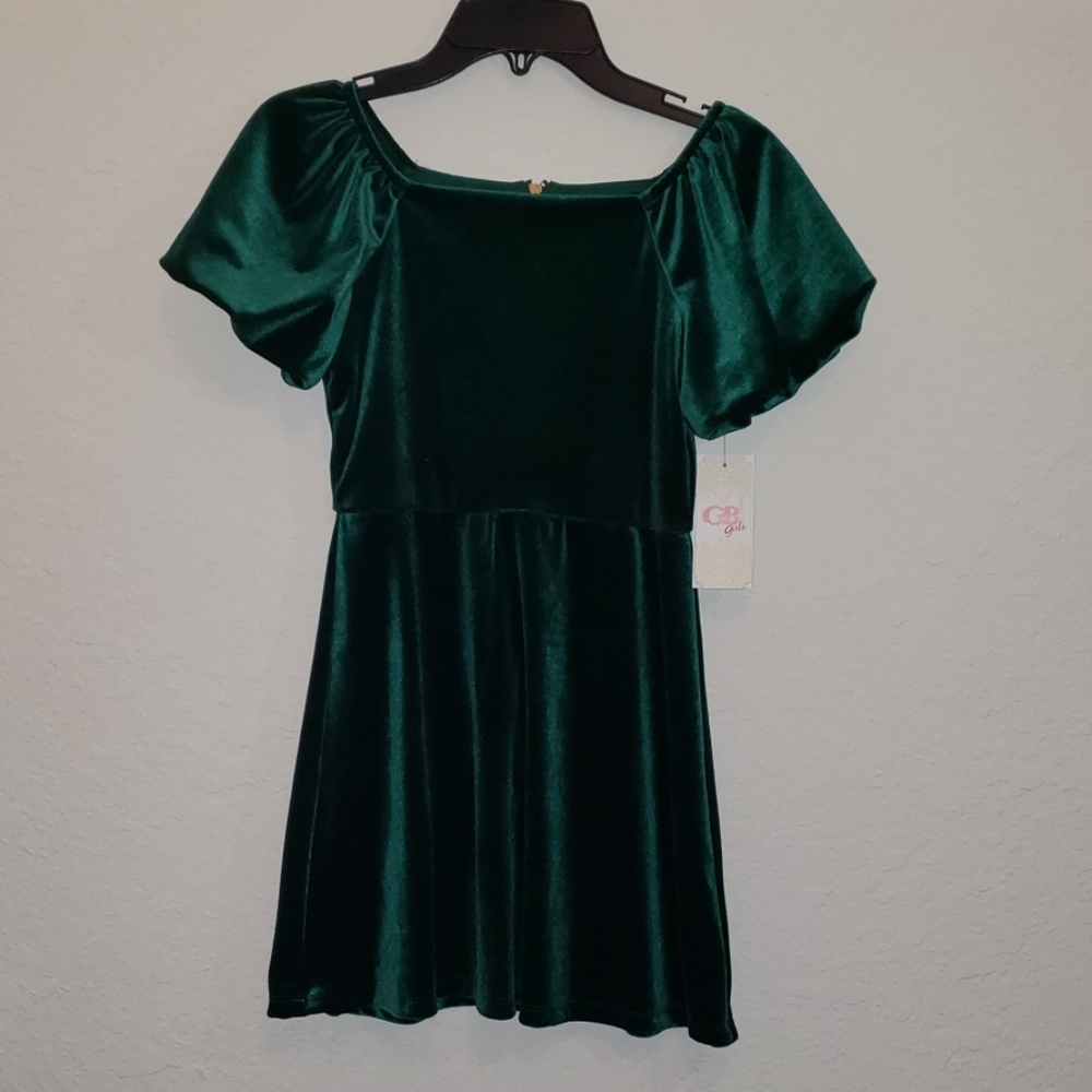 GB Girls modern luxe green velvet holiday dress